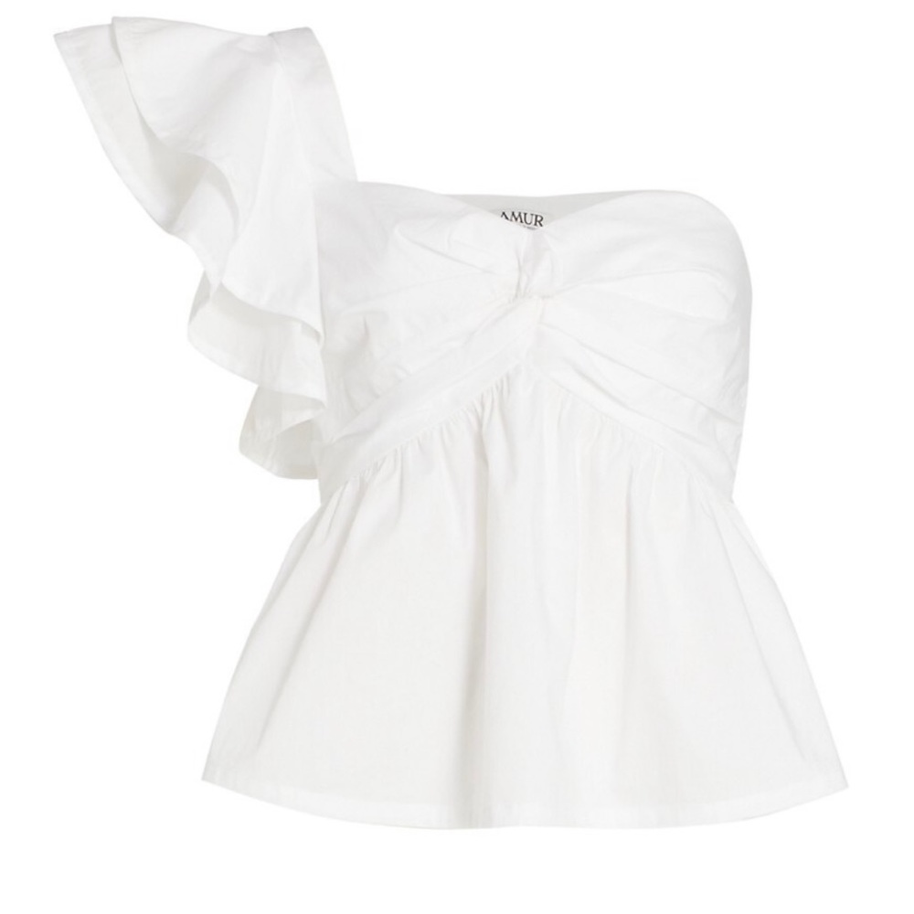 AMUR Amal Ruffled one shoulder white top size 12 NWT $298 RSP